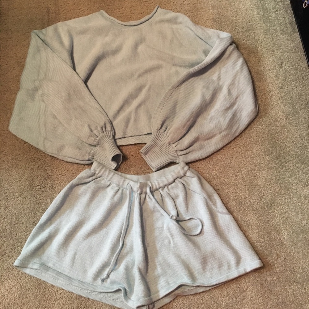 Princess Polly Light Blue Sweater and Shorts Loungewear Set Size XS/S